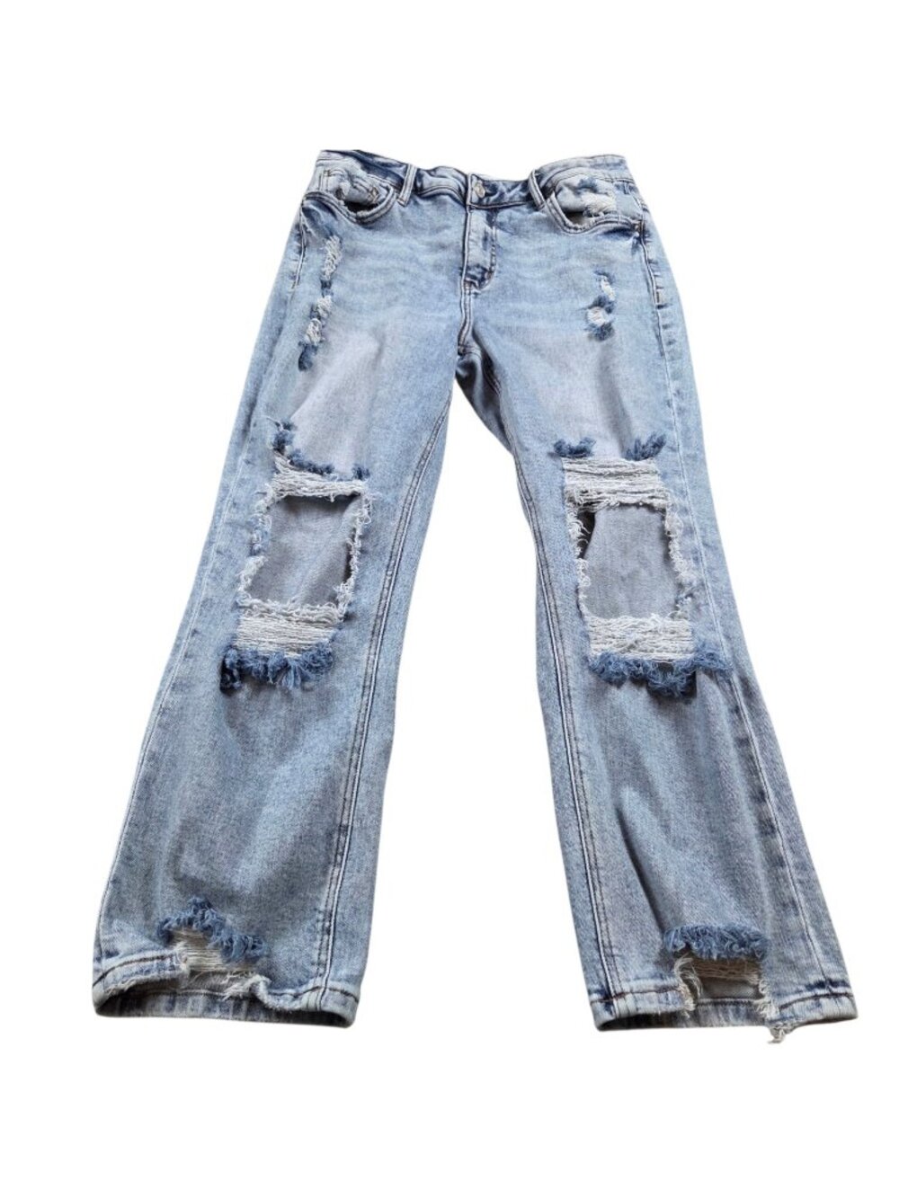 Lovervet Vervet Jeans Womens 31 Crop Straight Medium Wash Denim Distressed